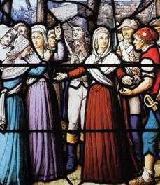 Perrine Charlotte Phélipeaux (third from right) and her daughters Madeleine and Perrine Sailland d'Epinatz (second and third from left)